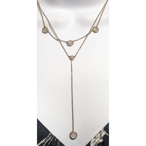 Gold Rhinestone Multilayer Lariat Necklace - Picture 1 of 5